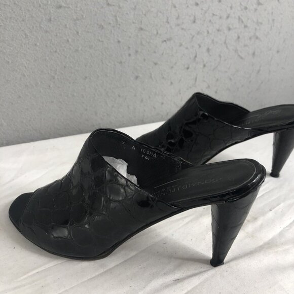 Donald Pliner Mules Womens 9 Black Alligator Texture Sandal Heels Open Toe - Picture 15 of 16